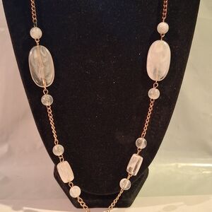Rose Gold Chain Necklace with Translucent White Beads